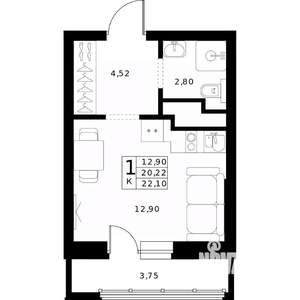 Студия квартира, строящийся дом, 22м2, 19/24 этаж