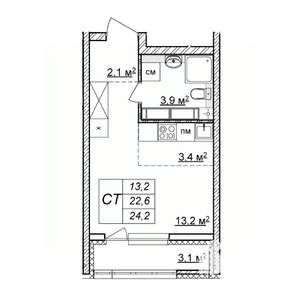 Студия квартира, строящийся дом, 24м2, 23/25 этаж