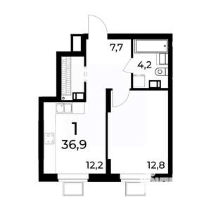1-к квартира, вторичка, 37м2, 13/15 этаж