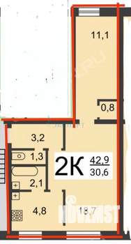 2-к квартира, вторичка, 43м2, 2/4 этаж