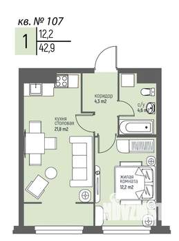 1-к квартира, вторичка, 43м2, 9/25 этаж