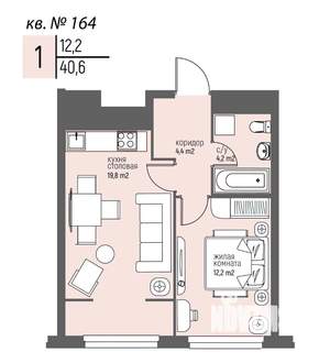 1-к квартира, вторичка, 41м2, 15/25 этаж