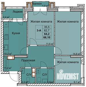 3-к квартира, вторичка, 64м2, 4/18 этаж