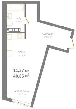 Студия квартира, вторичка, 41м2, 5/12 этаж