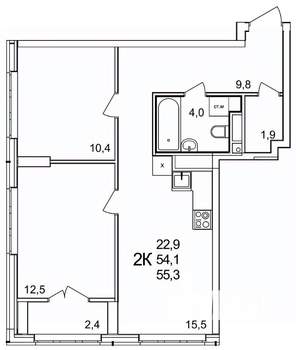 2-к квартира, вторичка, 55м2, 8/25 этаж