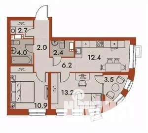 2-к квартира, строящийся дом, 57м2, 13/25 этаж