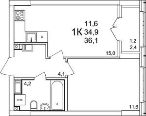 1-к квартира, вторичка, 36м2, 7/25 этаж