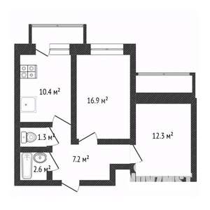 2-к квартира, вторичка, 51м2, 9/12 этаж