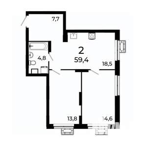 2-к квартира, вторичка, 59м2, 9/19 этаж