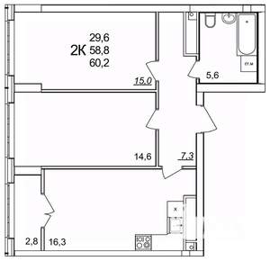 2-к квартира, строящийся дом, 60м2, 25/25 этаж