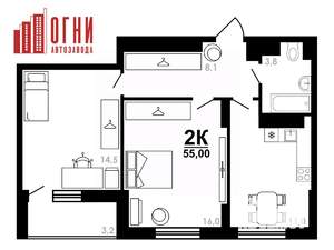 2-к квартира, вторичка, 55м2, 20/25 этаж