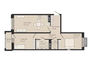 2-к квартира, сданный дом, 64м2, 9/9 этаж