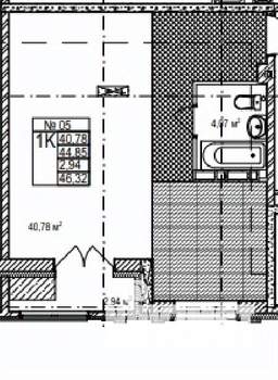 1-к квартира, строящийся дом, 46м2, 3/7 этаж