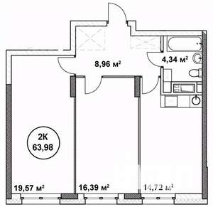 2-к квартира, строящийся дом, 64м2, 12/22 этаж