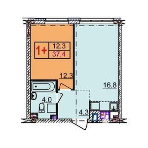 1-к квартира, строящийся дом, 37м2, 11/18 этаж