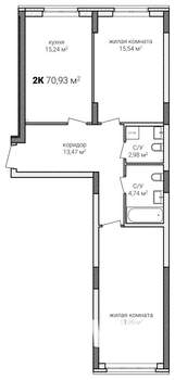 2-к квартира, строящийся дом, 71м2, 2/13 этаж