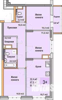 3-к квартира, вторичка, 69м2, 11/25 этаж
