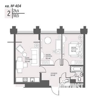 2-к квартира, вторичка, 59м2, 18/20 этаж