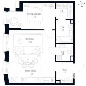2-к квартира, вторичка, 55м2, 2/20 этаж