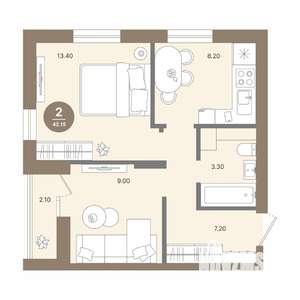2-к квартира, вторичка, 42м2, 14/18 этаж
