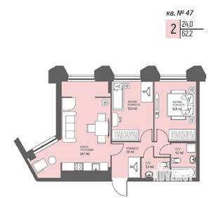2-к квартира, вторичка, 62м2, 4/25 этаж
