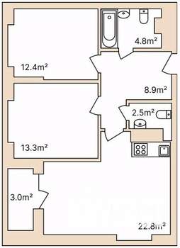 2-к квартира, строящийся дом, 66м2, 4/5 этаж