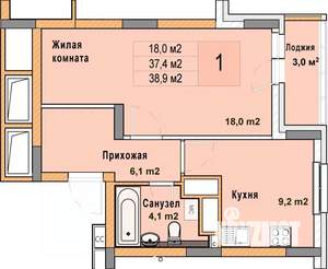 1-к квартира, вторичка, 39м2, 22/25 этаж