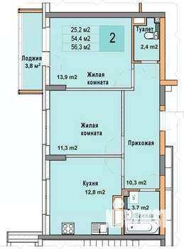 2-к квартира, вторичка, 56м2, 9/25 этаж