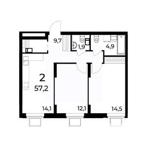 2-к квартира, вторичка, 57м2, 13/15 этаж