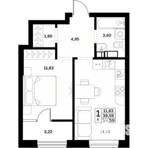 1-к квартира, строящийся дом, 40м2, 8/17 этаж
