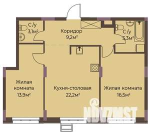 2-к квартира, вторичка, 70м2, 2/12 этаж