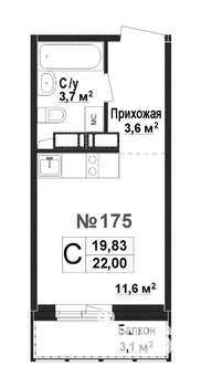 1-к квартира, вторичка, 20м2, 15/17 этаж