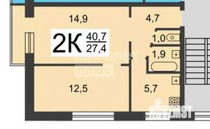 2-к квартира, вторичка, 41м2, 1/5 этаж