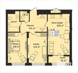 2-к квартира, вторичка, 65м2, 11/15 этаж