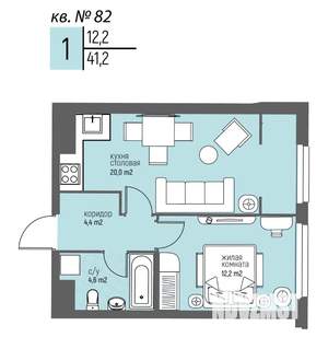 1-к квартира, вторичка, 41м2, 7/25 этаж