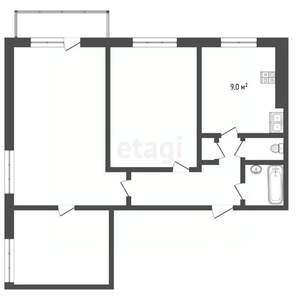3-к квартира, вторичка, 58м2, 2/9 этаж
