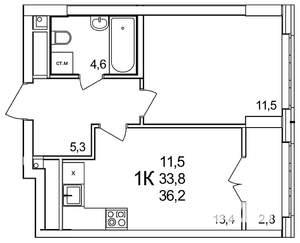 1-к квартира, строящийся дом, 36м2, 25/25 этаж