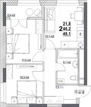 2-к квартира, вторичка, 49м2, 17/24 этаж