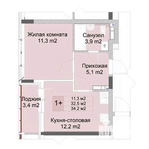1-к квартира, строящийся дом, 34м2, 2/10 этаж