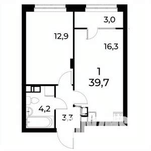 1-к квартира, сданный дом, 40м2, 8/8 этаж