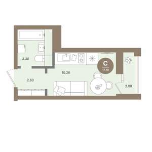 Студия квартира, строящийся дом, 17м2, 17/18 этаж