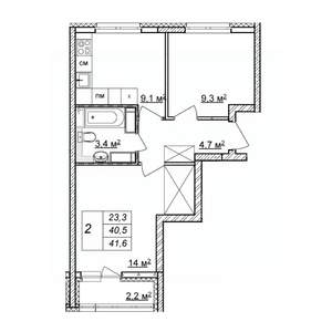 2-к квартира, строящийся дом, 42м2, 25/25 этаж