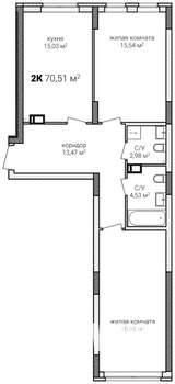 2-к квартира, строящийся дом, 71м2, 10/13 этаж