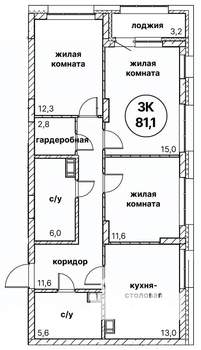3-к квартира, вторичка, 81м2, 3/13 этаж