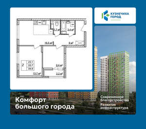 2-к квартира, вторичка, 55м2, 20/25 этаж