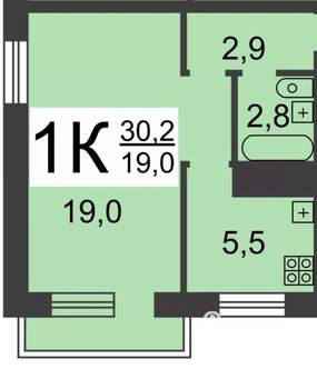 1-к квартира, вторичка, 31м2, 5/5 этаж