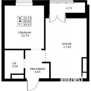 1-к квартира, строящийся дом, 39м2, 18/24 этаж