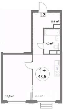 1-к квартира, строящийся дом, 43м2, 10/22 этаж