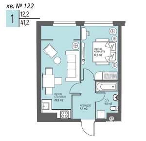 1-к квартира, вторичка, 41м2, 11/25 этаж