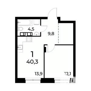 1-к квартира, вторичка, 40м2, 9/20 этаж